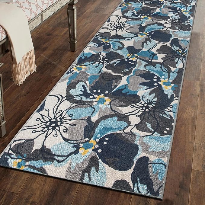 Rugshop Gray Large Floral Non-Slip Runner Rug Fade Resistant for Hallway, Entryway and Kitchen, 2'7" x 8'