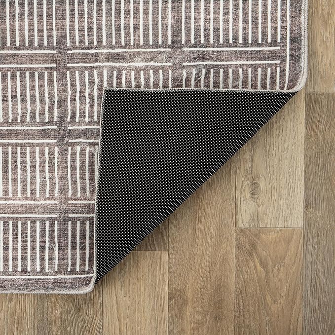 Rugshop Bohemian Stripe Lines Washable Non Slip Area Rug 2' x 4' Brown