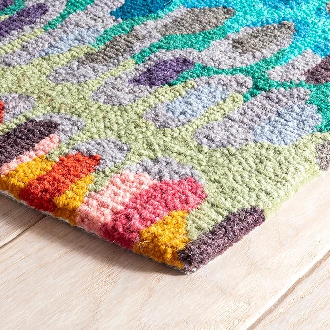 Dash & Albert Paint Chip Stone Hand Micro Hooked Wool Rug, 7.5 X 9.5 Feet, Multicolored Geometric Pattern