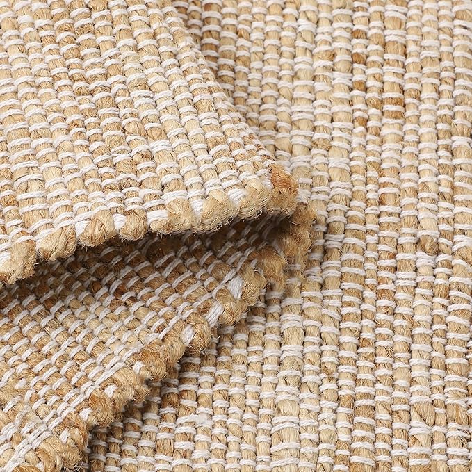 REDEARTH · Jute Cotton Area Rug, Sustainable Handwoven, Non-Shedding, Soft & Durable – Reversible, Neutral Tones for Home Décor in Living Room, Dining Room, Bedroom (Arden Natural, 5'x8')