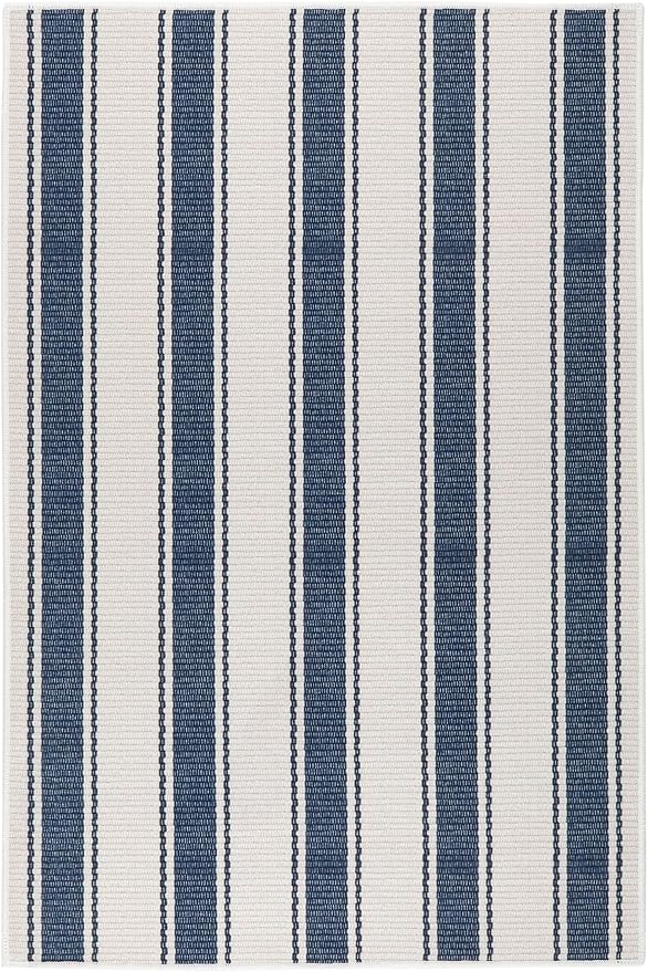 Dash & Albert Awning Stripe Blue Machine Washable Rug, 5 X 8 Feet, Blue Stripe Pattern