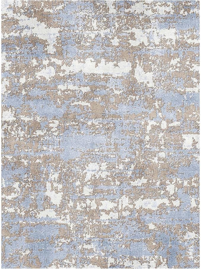 WITSHOCK Abstract 9x12 Rugsfor Living Room: Blue Brown Rugs for Bedroom Aesthetic, Dining Room Under Kitchen Table, Washable Soft Non Slip Large Area Eclectic Unique Décor