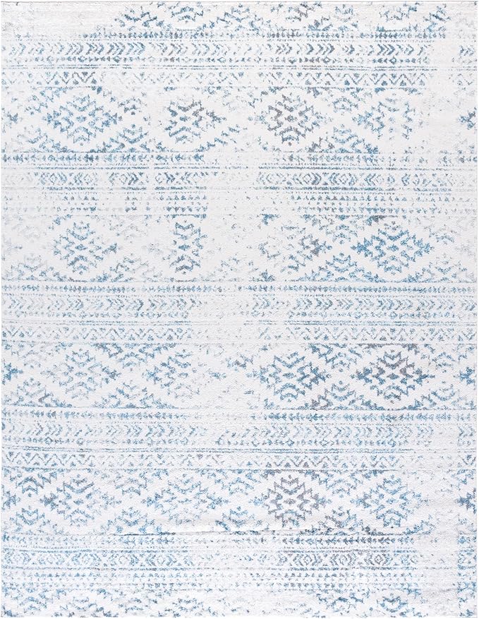 SAFAVIEH Area Rug 8x10 - Tulum Collection - Large - Ivory & Turquoise, Moroccan Boho Tribal Design, Non-Shedding & Easy to Clean, Ideal for Living Room, Bedroom, Dining Space (TUL272E)