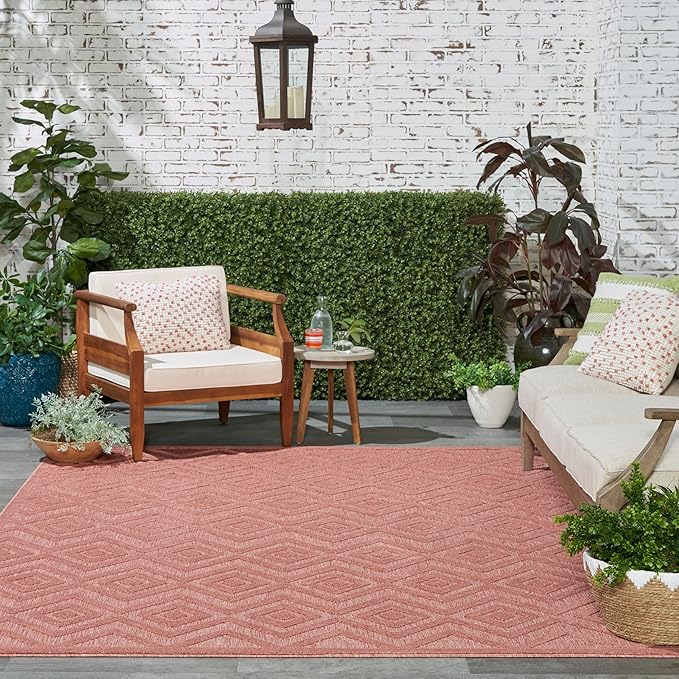 Nourison Home Versatile Coral Orange 7' x 10' Area Rug - Easy Clean, Non Shedding, Bed Room, Living Room, Dining Room, Kitchen (7' x 10')