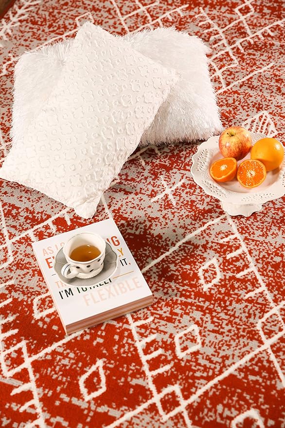 Furnish my Place Trellis Pattern Rug - 5 ft. x 8 ft, Rust, Bohemian Rug with Transitional Design