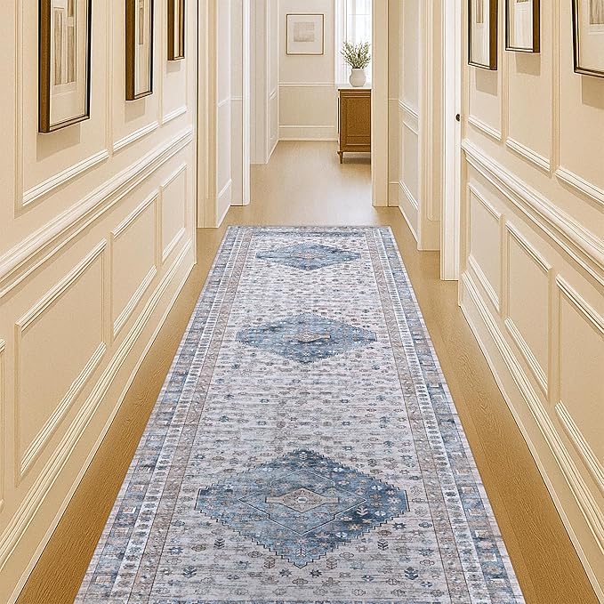 Washable Area Rug. Modern Farmhouse. Vintage. Turkish. Bohemian. Distressed. Oriental. Traditional. Rugs for Living Room. Dining. Bedroom. Office. Entryway. Foyer. (859NC, 2'5 x 9'8)