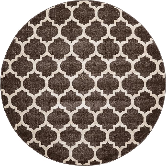 Rugs.com Lattice Collection Rug – 8 Ft Round Chocolate Brown Medium Rug Perfect for Kitchens, Dining Rooms