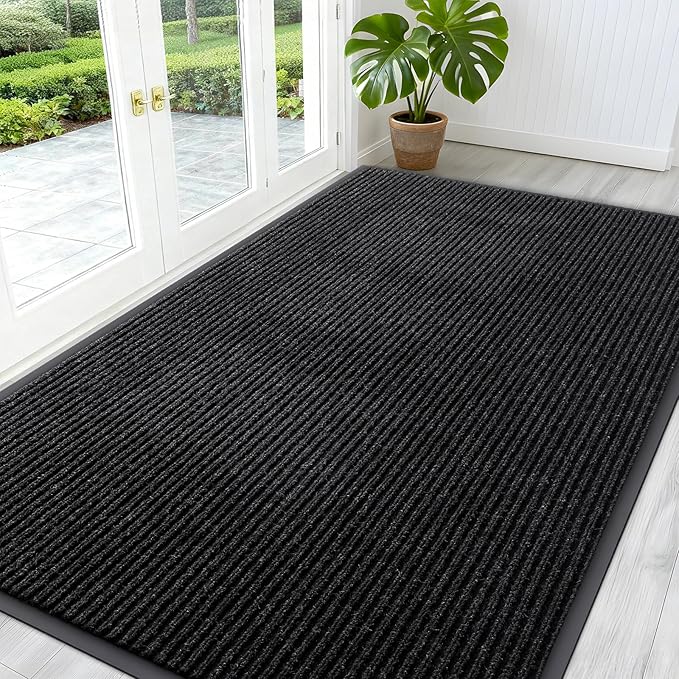 OLANLY Front Door Mat Indoor Outdoor Entrance, Waterproof Heavy Duty Doormat, Fade Resistant, Low Profile, Easy Clean Patio Porch Welcome Floor Mats for Entry, 59x34, Off-Black