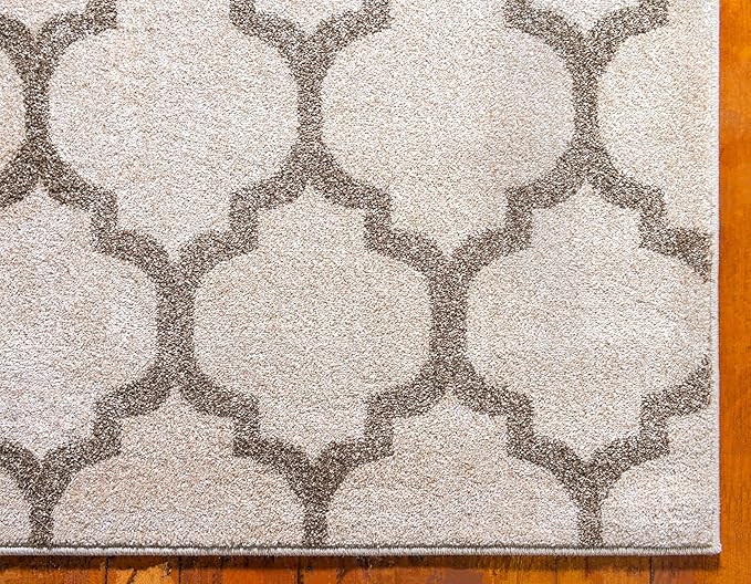 Rugs.com Lattice Collection Rug – 20 Ft Runner Beige Medium Rug Perfect for Hallways, Entryways