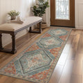 Bavni Kitchen Rug 2x5 Runner Rugs for Hallways Entryway, Washable Vintage Print Carpet, Ultra-Thin Chenille Low Pile Lightweight Rug with Non Slip Backing, Light Red/Blue