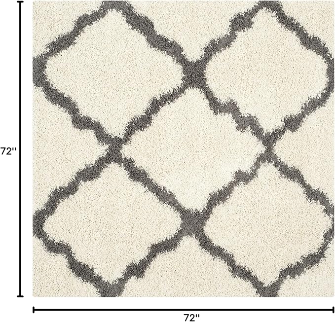 SAFAVIEH Dallas Shag Collection Area Rug - 6' Square, Ivory & Dark Grey, Trellis Design, Non-Shedding & Easy Care, 1.5-inch Thick Ideal for High Traffic Areas in Living Room, Bedroom (SGD257H)