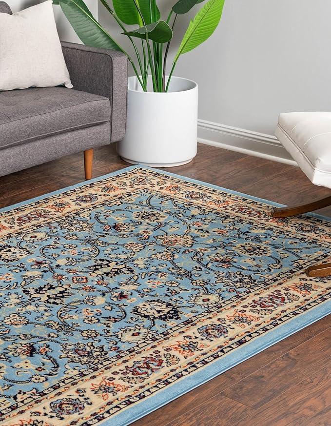 Rugs.com Yasmin Collection Rug – 8' x 10' Light Blue Medium Rug Perfect for Living Rooms, Large Dining Rooms, Open Floorplans