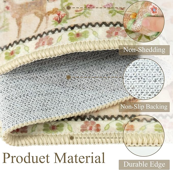 3x5 Area Rug Washable, Non-Slip Small Rug Carpet, Floral Boho Low Pile Soft Throw Rugs for Entryway, Bedroom, Kids Room, Dorm, Office, Nursery, Vintage Home Decor（Beige）