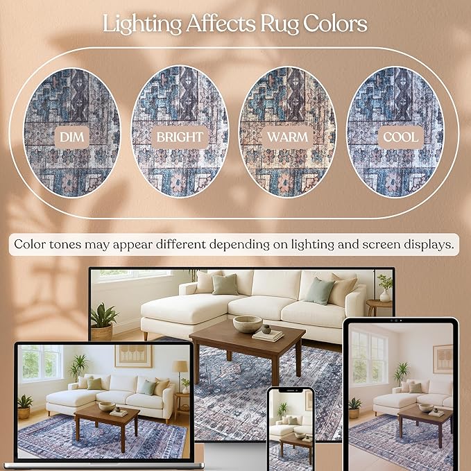 Washable Area Rug. Modern Farmhouse. Vintage. Turkish. Bohemian. Distressed. Oriental. Traditional. Rugs for Living Room. Dining. Bedroom. Office. Entryway. Foyer. (859NC, 2'5" x 4'9")