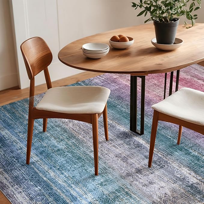 Kokia Abstract Area Rugs 8x10 Bedroom Soft Living Room Rugs Washable Distressed Vintage Comfy Red Carpet with Non-Slip Backing for Farmhouse Home Office Room Decor, Oslo Orchid