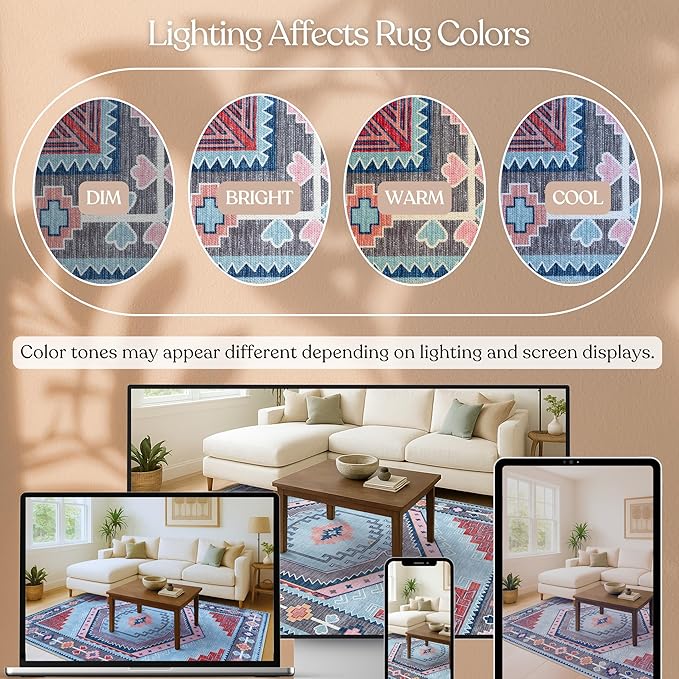 Fame Living Washable Area Rug. Modern Farmhouse. Vintage. Turkish. Bohemian. Distressed. Oriental. Traditional. Rugs for Living Room. Dining. Bedroom. Office. Entryway. Foyer. (856BlM, 2'5" x 4'9")