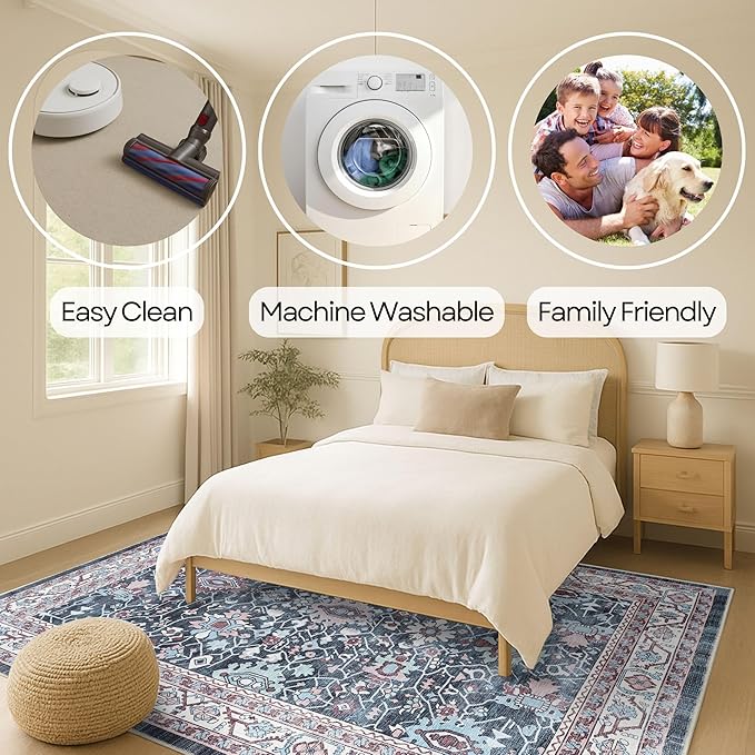 Fame Rugs Turkish Rug. Washable Vintage Oriental Antique Inspired Traditional Doormat Small Modern Area Rugs Luxury Entryway Entry Bedroom Bathroom Kitchen (409CN, 2'5 x 6'9)