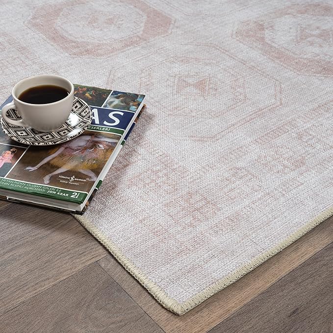 Fame Rugs Turkish Rug. Washable Vintage Oriental Antique Inspired Traditional Doormat Small Modern Area Rugs Luxury Entryway Entry Bedroom Bathroom Kitchen (405CB, 4'9 x 6'9)