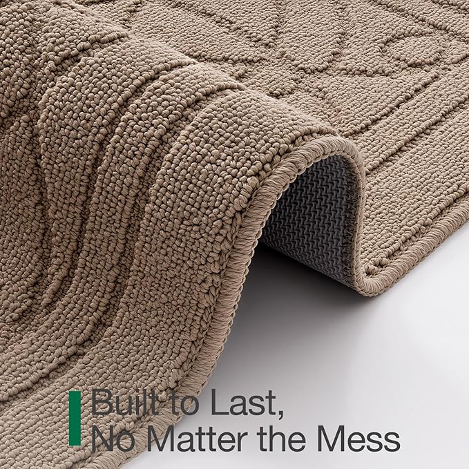 LUMI Door Mat Indoor Entrance 24"x36", Front Welcome Mat with Non-Slip Rubber Backing, Low Profile Dirt Trapper Inside Doormat for Entrance, Garage, Patio, Beige