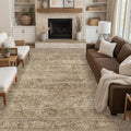 FMFUNCTEX 6x9 Washable Area Rug Brown Vintage Neutral Distressed Oriental Large Non Slip Carpet for Living Room Bedroom Soft Low Pile Indoor Mat Retro Throw Rug for Dining Room Kitchen Office Nursery
