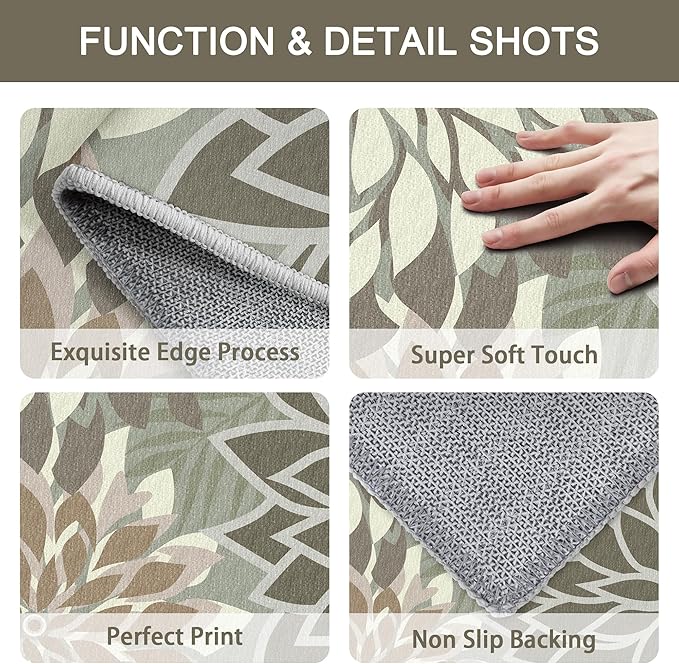 2x3 Washable Small Rug Tropical Botanical Modern Floral Indoor Chenille Door Mat Carpet Non Slip for Patio, Entry Way, Entrance, Porch, Taupe