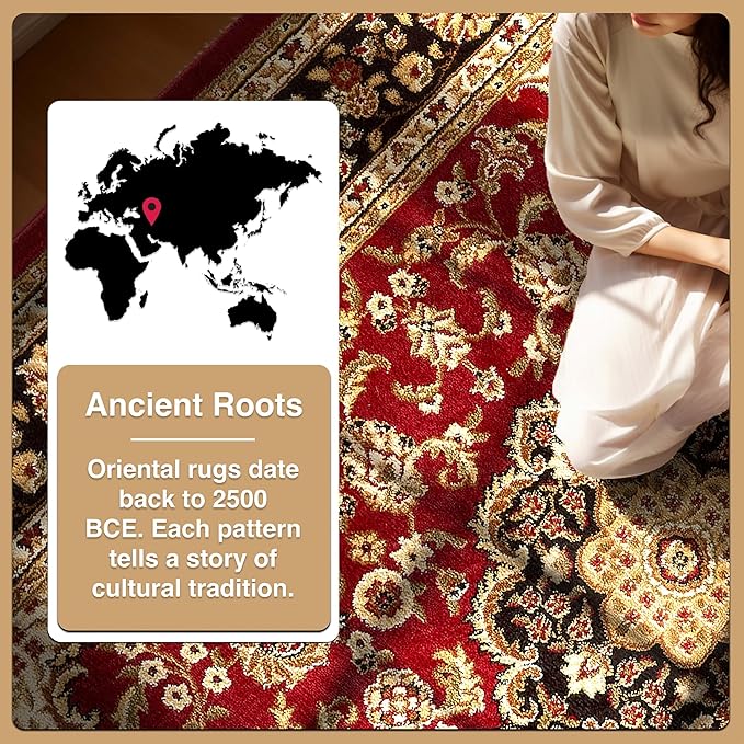 Well Woven Barclay Collection Medallion Kashan Red 8 ft Round Rug - for Living Room, Bedroom, and Dining Room