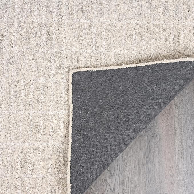 Hand-Tufted 100% Wool Area Rug – Unique Modern Geometric Grid Pattern, Soft Plush Textured Carpet for Living Room, Bedroom, Dining Room & Entryway (Grey, 9' x 12')