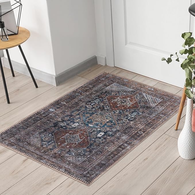 Keen Home Design 2x3 Rug - Machine Washable Entry Rug with Non-Slip Backing, Ideal for Enteryway, Kitchen, Bathroom, Laundry Room - Vintage, Easy Clean, Durable, Low Pile - (2' x 3')
