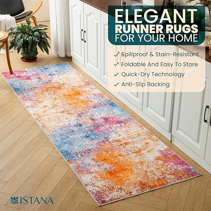 Istana Hallway Runner Rug 2.5x8 - Galaxy Kitchen Rugs Non Slip Washable -Silk's Soft Touch Carpet Runner - Stylish Rugs for Home