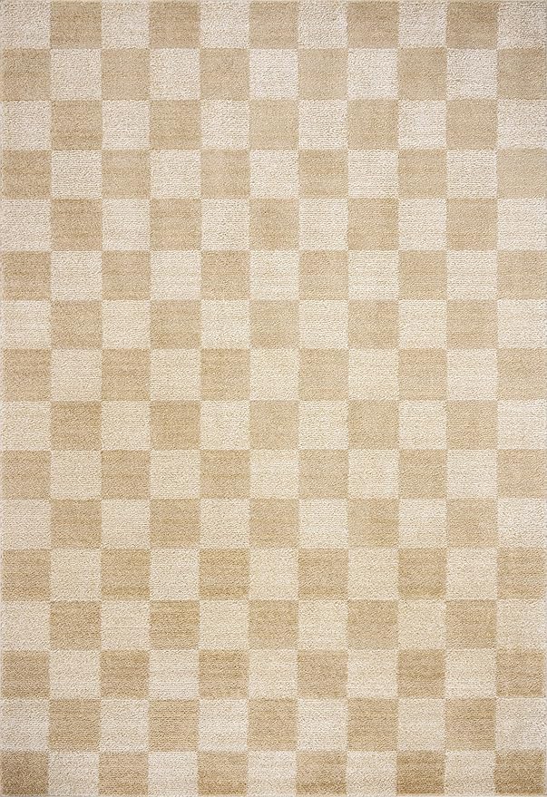 Loloi Chris Loves Julia Calvin Collection CLV-01 Wheat/Ivory 2'-3" x 3'-10" Accent Rug Checkered Neutral Soft Living Room Bedroom Carpet