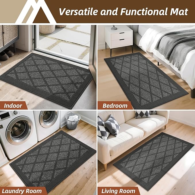 COSY HOMEER Non-Slip Door Mat 20"x32", Entryway Rugs Low Profile Absorbent Dirt Trapper Doormat for Front Entrance, Washable Polypropylene Entry Mat (Dark Grey)