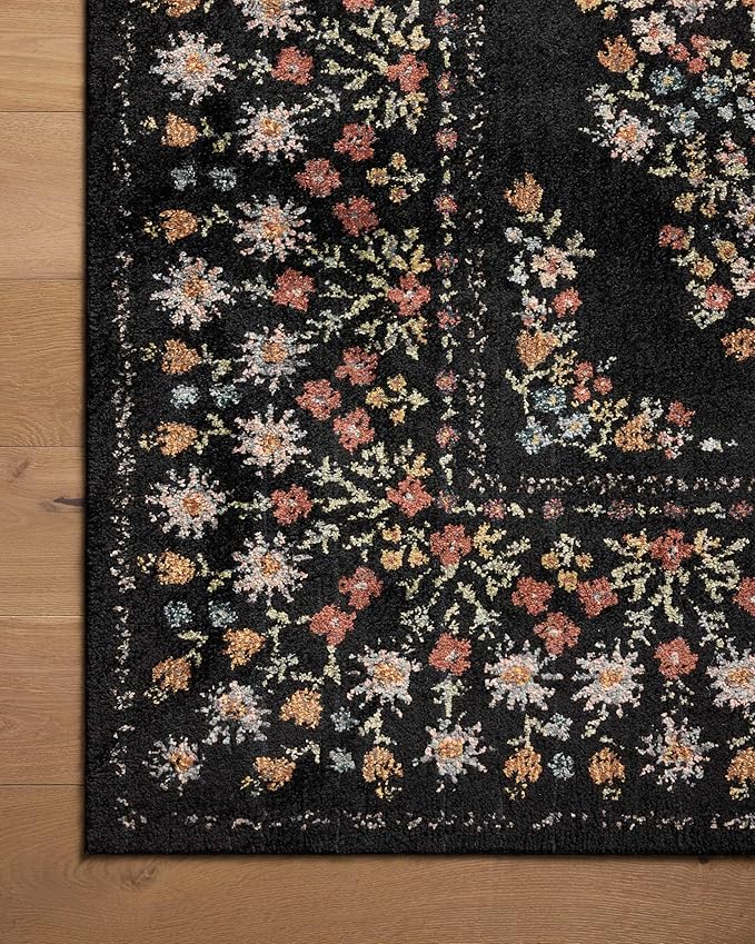 Loloi Rifle Paper Co. Laurel Collection LAU-02 Black 2'-8" x 8' Runner Rug