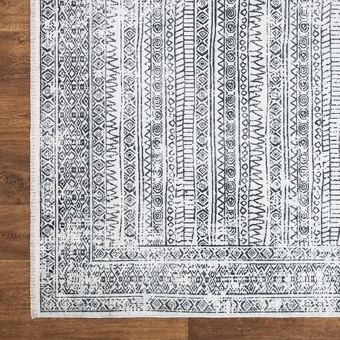Bloom Rugs Caria Washable Non-Slip 9x12 Rug - Ivory/Black Geometric Area Rug for Living Room, Bedroom, Dining Room, and Kitchen - Exact Size: 9' x 12'