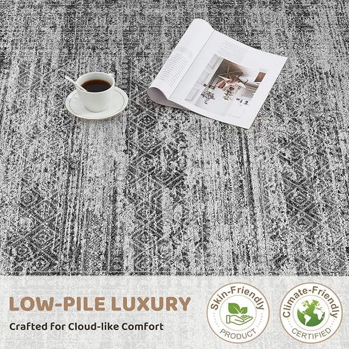 7x9 Area Rug Living Room Rugs - Washable Neutral Modern Abstract Soft Thin Rug Indoor Floor No Slip Rug Carpet for Bedroom Under Dining Table Home Office Decor - Dark Gray