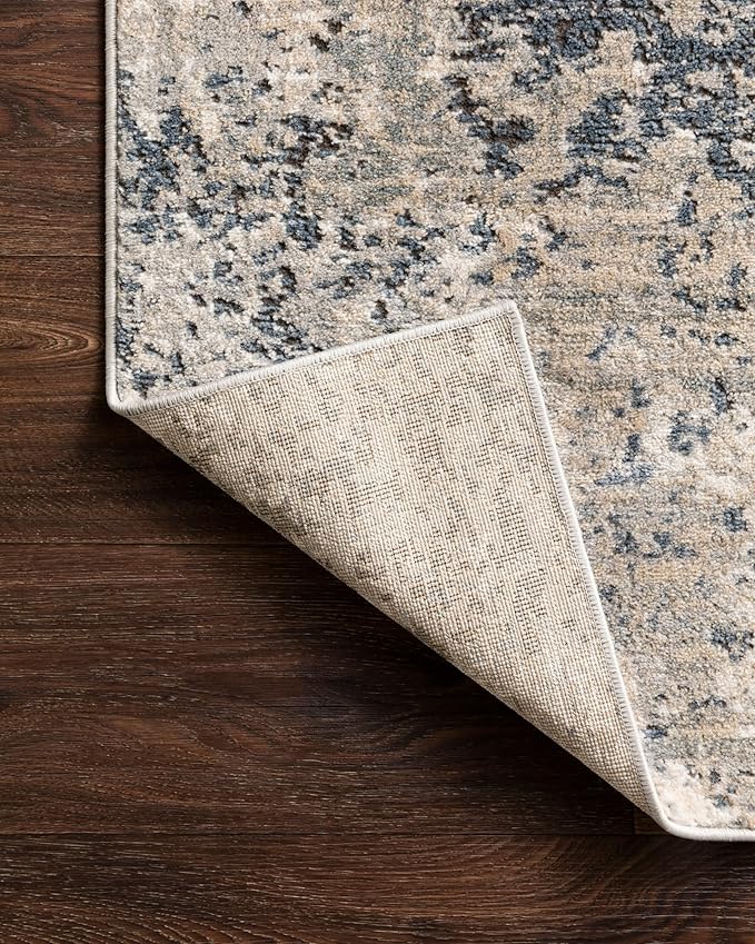 Loloi Teagan Collection TEA-07 Natural/Denim 2'-8" x 7'-6" Runner Rug, Large, Soft Neutral Rug, High-Traffic for Living Room, Bedroom, Home Office, Dining Area