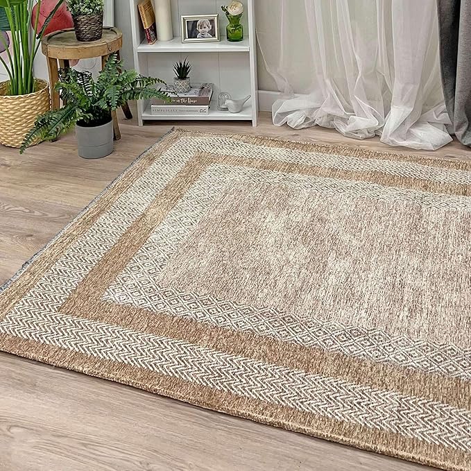 Alfa Rich 3x5 Beige Cream Washable Area Rugs for Living Room Bedroom Kitchen Dining Cotton Runner