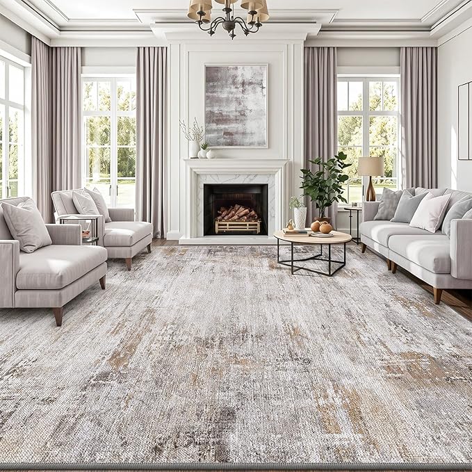 LUMI 4x6 Washable Area Rug for Living Room, Ultra Soft Modern Abstract Rugs Non Slip with Rubber Backing, Low Profile, High Traffic, Stain Resistant Carpets, Ideal for Bedroom, Dining Room, Indoor