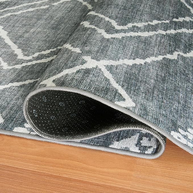 ReaLife Rugs Machine Washable Area Rug Runner - Living Room Bedroom Bathroom Kitchen Entryway Office - Padded Low Pile Stain Resistant Premium - Moroccan Diamond Tribal - Jax - Gray 2'6" x 10'