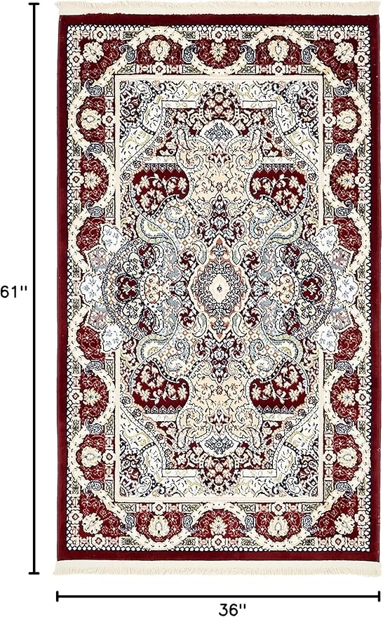 Unique Loom Narenj Collection Classic Traditional Medallion Textured Design Area Rug, 3 x 5 ft, Burgundy/Tan