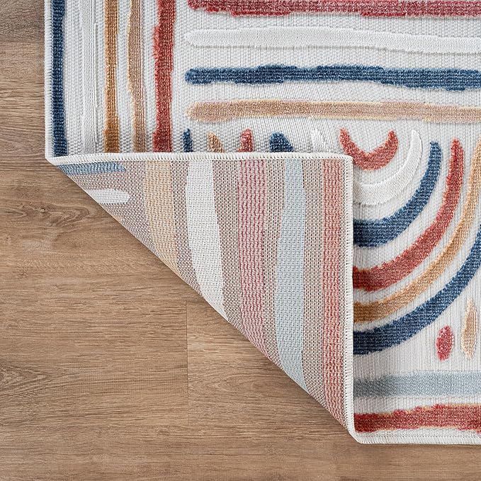 CAMILSON Indoor Outdoor Rug, Multicolor 8x10 Geometric Arch Striped Area Rugs for Patio and Home Areas, Easy-Cleaning Non-Shedding Living Room, Garden and Deck Washable Outside Carpet (8 x 10)