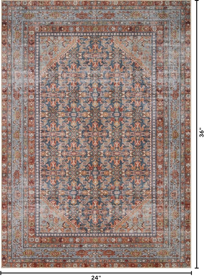 Kuden 2x3 Small Rug, Machine Washable, Non-Slip Backing, Vintage Style, Soft, Low Pile, Area Rugs for Entryway Kitchen Indoor Entrance