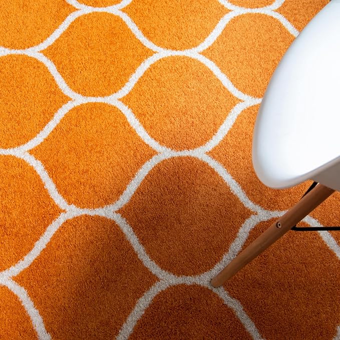 Rugs.com Lattice Frieze Collection Rug – 4' x 6' Orange Medium Rug Perfect for Living Rooms, Large Dining Rooms, Open Floorplans