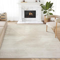 Abani Neutral Beige Area Rug 6' Round for Living Room, Bedroom - Zen Reiki Circles Pattern - Durable & Easy to Clean