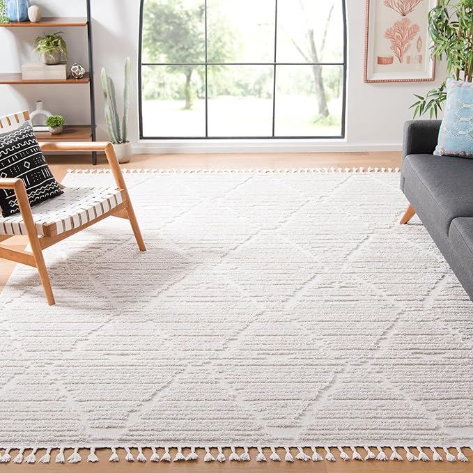 SAFAVIEH Marrakech Collection Area Rug - 10' x 14', Beige, Moroccan Boho Tribal Tassel Design, Non-Shedding & Easy Care, Ideal for High Traffic Areas in Living Room, Bedroom (MRK517C)