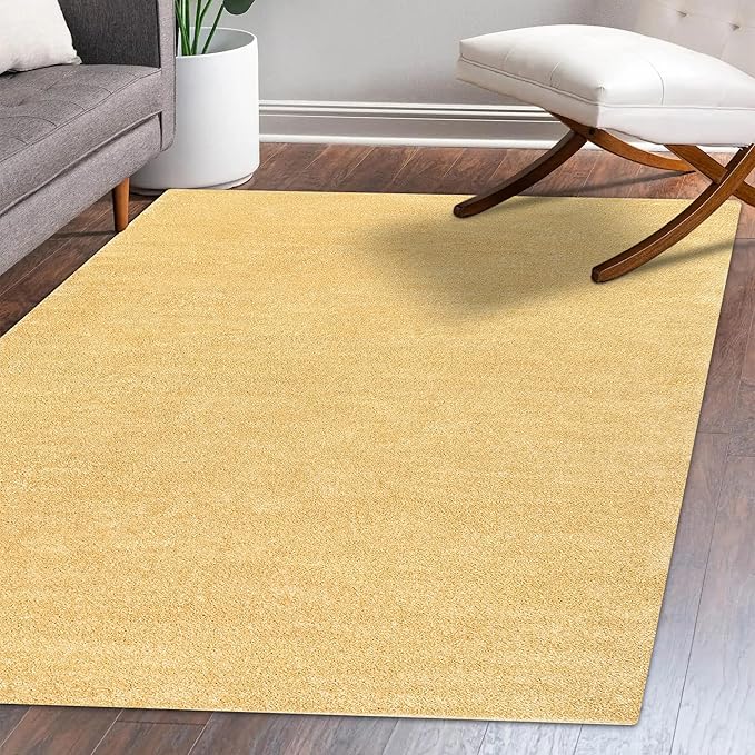 Eyely UES100B-8 Supersoft Haze Solid Low-Pile Indoor Area Rug Casual;Contemporary;Solid;Traditional, Bedroom, Kitchen, Living Room, Easy-Cleaning, Non-Shedding, 8 X 10, Mustard