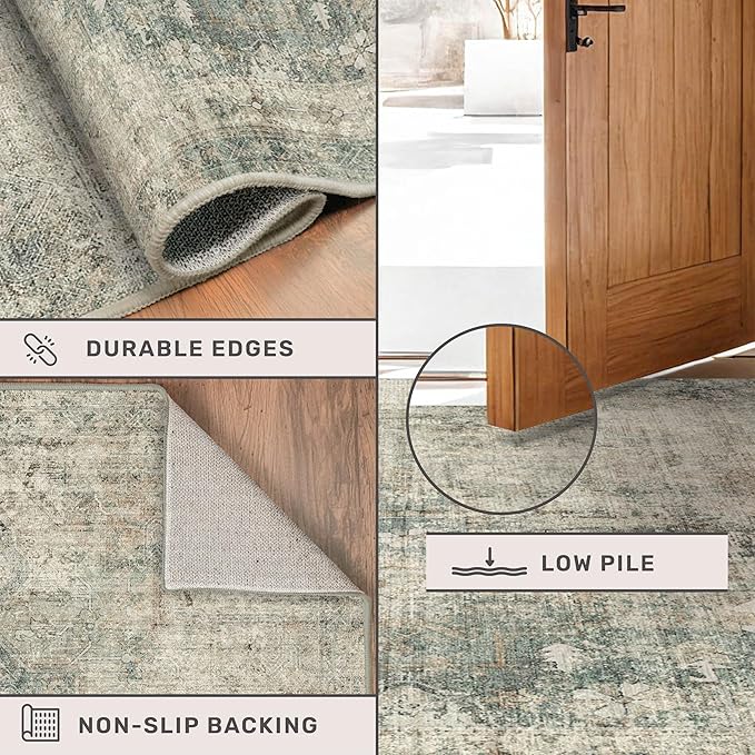 Moss 2x3 Washable Entryway Rug, Medallion Abstract Throw Rugs for Kitchen, Bathroom, Farmhouse Home Décor, Non Slip Low Pile Soft Stain Resistant Carpet (Green and Moss)