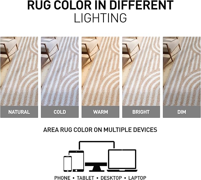 Rugshop Abstract Arch Shag Runner Rug Beige 2' 3" x 12' Great for Long Hallways, Open Entryways, or Galley Kitchens
