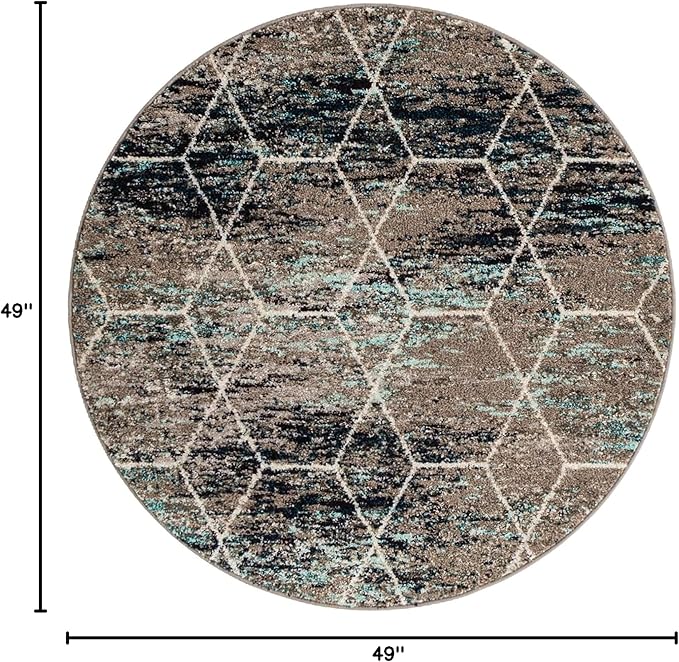 Unique Loom Trellis Frieze Collection Area Rug - Geometric (4' Round, Blue Multi/ Ivory)