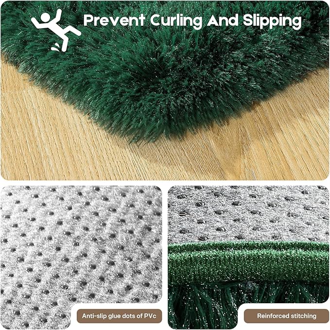 6x9 Dark Green Rugs for Living Room Bedroom, Fluffy Large Area Rug Soft Shag Non-Slip Carpet for Kids Boys and Girls Room Dorm Home Decor (6ft x 9ft)