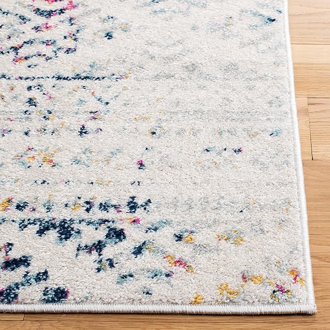 SAFAVIEH Tulum Collection Runner Rug - 2' x 9', Ivory & Blue, Moroccan Boho Tribal Design, Non-Shedding & Easy to Clean, Ideal for Living Room, Hallway, Foyer, Entryway, Bedroom (TUL272C)
